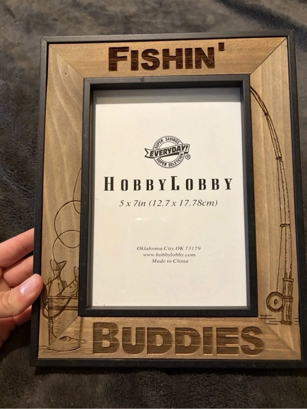 Hobby Lobby Brown Fishing-Themed Wooden Photo Frame